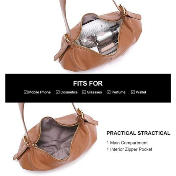 Small Hobo Dumpling Shoulder Bag Soft Leather Clutch Purse with Adjustable Strap - Picture 5 of 6